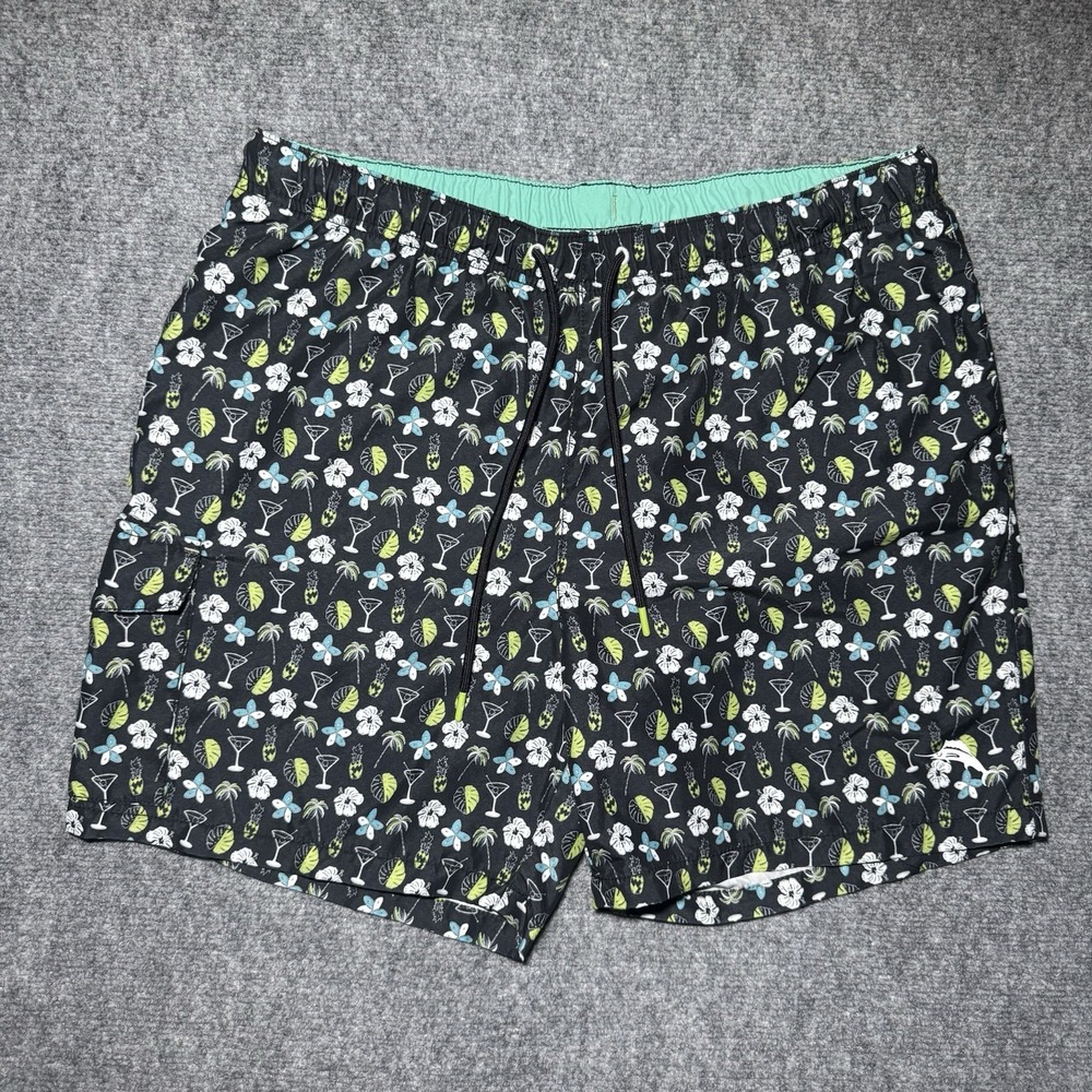 Tommy Bahama Swim Trunks Cocktail Martini Floral Print Men L Board Shorts Lined